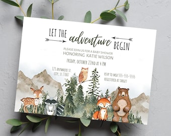 EDITABLE Woodland Animals Baby Shower Invitation: Adventure Theme Baby Shower Invite (Editable, Digital Download)