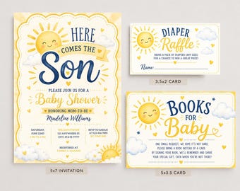 EDITABLE Here Comes the Son Baby Shower Invitation Sonshine Sun Themed Baby Shower, Sunshine Baby Sprinkle Theme Printable DIGITAL HS1
