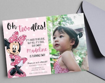 Invitación editable Oh Twodles Minnie Mouse para fiesta de segundo cumpleaños Invitación Oh Toodles girl Foto temática de segundo cumpleaños DESCARGA INSTANTÁNEA MM2