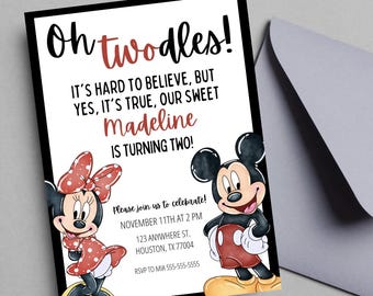 EDITABLE oh twodles invitation Minnie & Mickey Mouse 2nd Birthday Oh Toodles Birthday Invitation 2nd Birthday Theme INSTANT DOWNLOAD