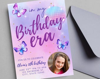 Invitación de cumpleaños editable de Swiftie: Invitación de cumpleaños para niña preadolescente (Descarga digital)