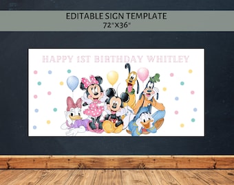 EDYTOWALNY Baner urodzinowy Oh Toodles Minnie Mickey Mouse Clubhouse Donald Pluto Daisy Motyw urodzinowy Disneya NATYCHMIASTOWE POBIERANIE MF2