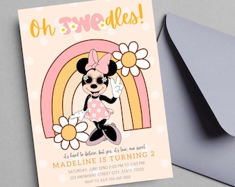 Invitación editable para el segundo cumpleaños de Minnie Mouse Oh Two-dles Invitación de cumpleaños de Oh Toodles Girl Tema del segundo cumpleaños DESCARGA INSTANTÁNEA
