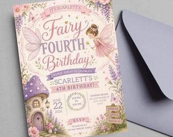 EDITABLE Fairy Fourth Birthday Invitation Fairy Birthday Party Invite Enchanted Fairy Garden Fairy Invitation Magical Woodland DIGITAL FF1