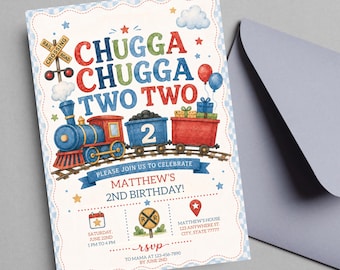 EDITABLE Chugga Chugga Two Two Train 2nd birthday invitation, boy birthday invite, thomas the train birthday invite Printable DIGITAL CC2