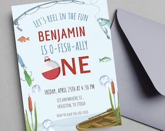 EDITABLE Fishing First Birthday Invitation: O-fish-ally One, 1st Birthday Invite (Digital Download)