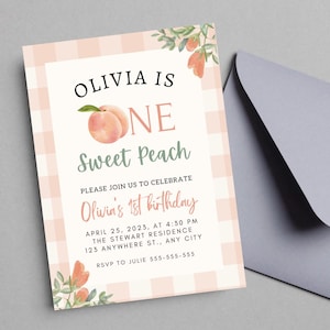 Sweet Peach Erste Geburtstagseinladung: Bearbeitbare Canva-Vorlage (Digitaler Download)