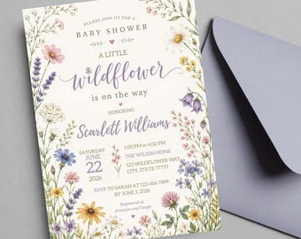 EDITABLE Little Wildflower on her Way Baby Shower Invitation Floral Baby Invite Baby Shower Wildflower Invitation Printable DIGITAL WF01