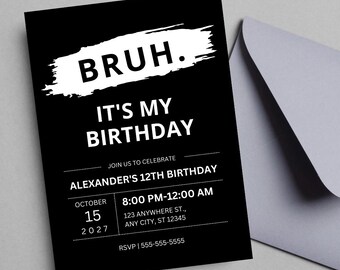 編集可能なSkibidi Bruh誕生日招待状：ネオンゲームパーティーティーン誕生日招待状（即時ダウンロード）