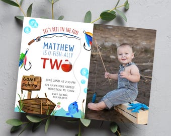 EDITABLE Fishing 2nd Birthday Invitation: O-fish-ally Two, second birthday invite Editable Template (Digital Download) OF1