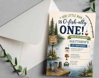 EDITABLE 1st Birthday Fishing Birthday invitation, ofishally one Invite, the big one o-fish-ally Party First Template Printable DIGITAL