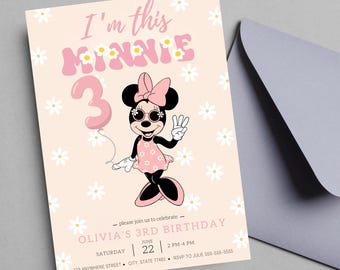 EDITABLE Im this Minnie Minnie Mouse Third Birthday Party Invitation oh toodles girl Birthday Invitation 3rd Birthday Theme INSTANT DOWNLOAD