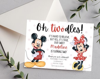 Invitación EDITABLE oh twodles Minnie y Mickey Mouse 2do cumpleaños Invitación de cumpleaños Oh Toodles Tema de segundo cumpleaños DESCARGA INSTANTÁNEA