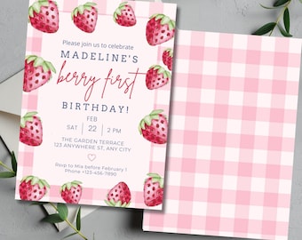 EDITABLE Berry First Birthday Invitation: Strawberry Theme 1st Birthday Invite (Digital Download)