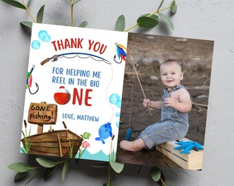 EDITABLE Fishing 1st Birthday Thank You Card: Editable Template (Digital Download) OF1
