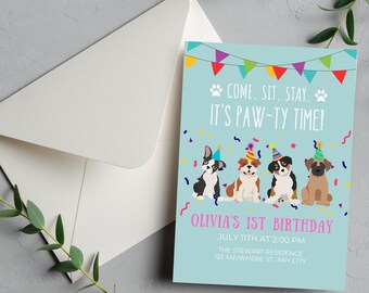 Invitación editable de cumpleaños de cachorro: Tema de perro (descarga digital)