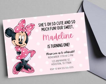 Invitación de primer cumpleaños de Minnie Mouse EDITABLE Oh Toodles Girl Invitación de cumpleaños Tema de primer cumpleaños DESCARGA INSTANTÁNEA