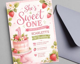EDITABLE Cake 1st Birthday Invitation, Sweet One First Birthday Invitation, Sweet Party Invitation, Cake Birthday Invite, Printable DIGITAL