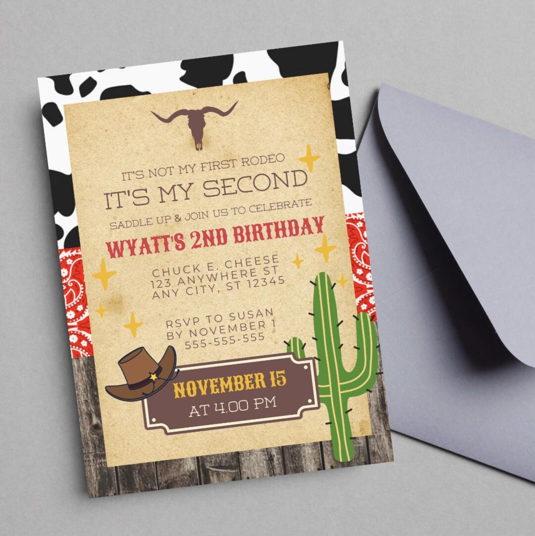 EDITABLE 2nd Rodeo Cowboy Birthday Party Invitation Western Second ...