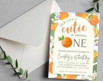 EDITABLE Orange Cutie 1st Birthday Invitation - Cutie First Birthday Invite (Digital Download)