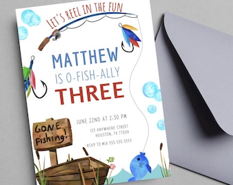 Editable Fishing Birthday Invitation: O-fish-ally Three (Digital Download) OF1