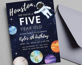 EDITABLE Space 5th Birthday Invitation: Editable Astronaut Party Fifth Birthday Invite (Digital Download)