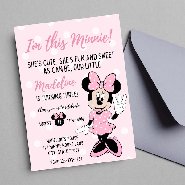 EDITABLE I'm This Minnie Minnie Mouse 3rd Birthday Invite Oh Toodles Minnie Mouse Third Birthday Party Three invite Digital INSTANT DOWNLOAD