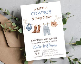 Editable Cowboy Baby Shower Invitation Template Western Invite (Digital Download)