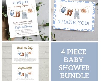 Paquete de invitaciones editables para baby shower de vaqueros: invitación con temática del oeste (editable, descarga digital)