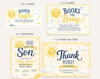 EDITABLE Here Comes the Son Baby Shower Invitation Sonshine Sun Themed Baby Shower, Sunshine Baby Sprinkle Theme Printable DIGITAL HS1