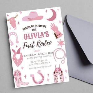 EDITABLE Pink First Rodeo 1st Birthday Cowgirl party Invitation Western First Birthday Party 1st Birthday First Rodeo INSTANT DOWNLOAD