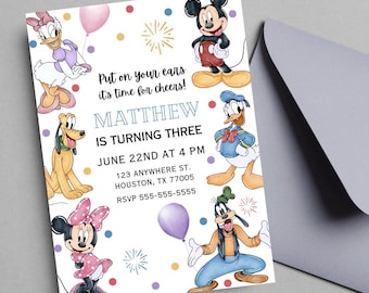 Invitación de cumpleaños editable Oh Two-dles Minnie Mickey Mouse Clubhouse Donald Pluto Daisy Tema de cumpleaños de Disney DESCARGA INSTANTÁNEA MF2