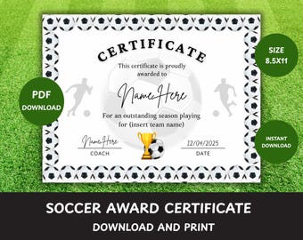 Soccer Award Certificate: Printable End of Season Team Awards (PDF Download)