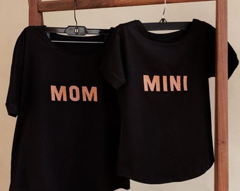 Mom & Mini Matching T-Shirts - Black and Bronze Sequin Wings