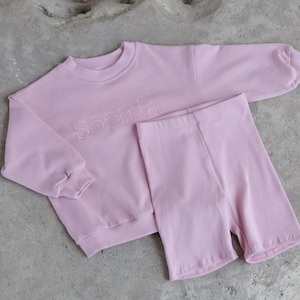 Custom Embroidered Girls&#39; Sweatshirt & Shorts Set: Soft Cotton Blend, School - Days Out - Adventures
