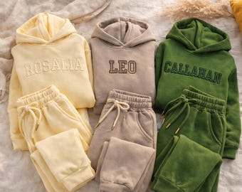 Personalized Fleece Tracksuit, Custom Embroidered Name Hoodie Set, Warm Jogger Outfit