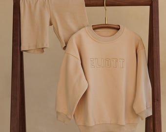 Personalized Kids Sweatshirt & Shorts Set: Custom Embroidered Matching Outfit, School - Days Out - Adventures