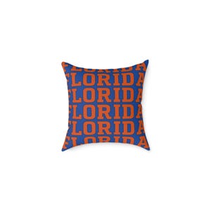 Florida Square Poly Canvas Pillow in Blue, and orange