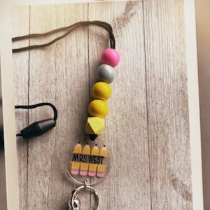 Teacher pencil lanyard personalized