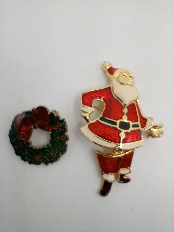 Set 2 Vintage Enamel Standing SANTA Jointed RARE … - image 1