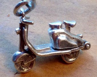 Sterling Silver 3D Ride On Moped Scooter Charm