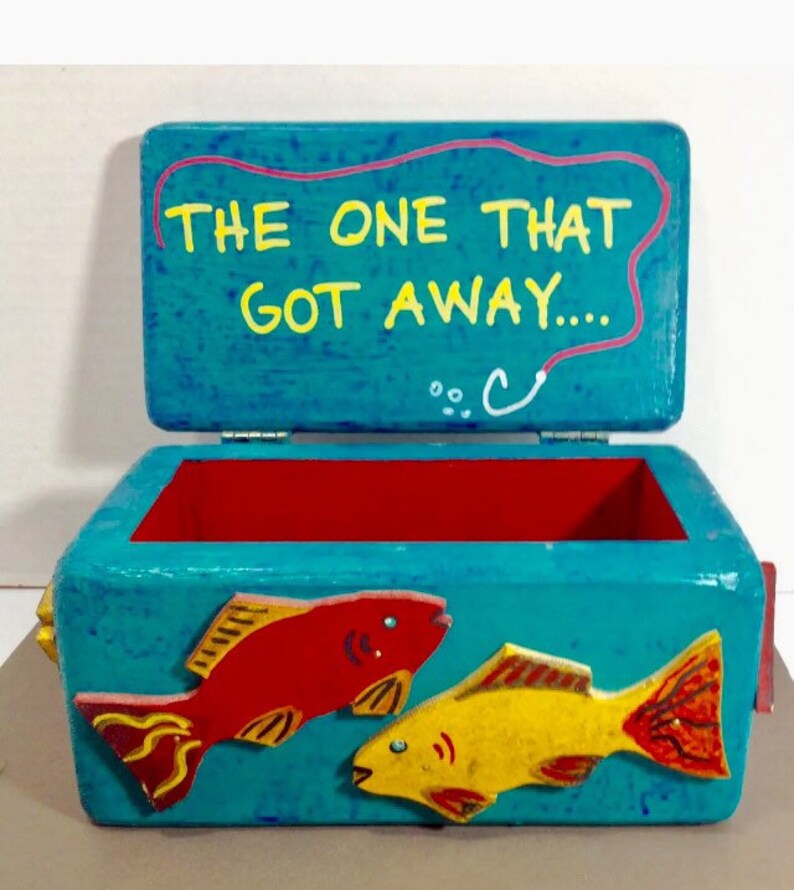 Artwork Wooden Trinket Box Decorated Fish Hand Image 0
