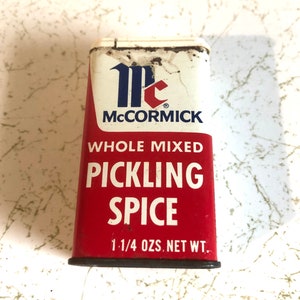 McCormick Pickling Spice Tin 1.25 oz No Bar Code Plastic Top Collectible 37 cents on bottom Spice Tin McCormick