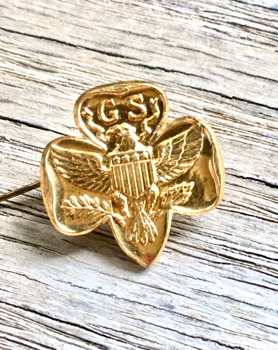 GIRL SCOUT PIN Vintage Girl Scout Trefoil Lapel Pin Gold Award Etsy
