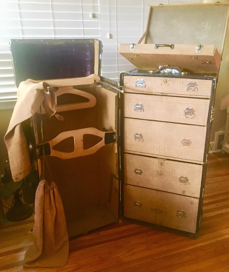 STEAMER TRUNK WARDROBE 5 Drawers 7 Hangers Suitcase Briefcase Etsy