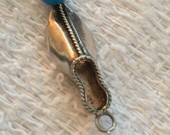 VTG 800 Silver Turkish Boot SHOE Charm Pendant 3D Dangle Style Sterling Silver with Turquoise Color Bead Pendant Charm