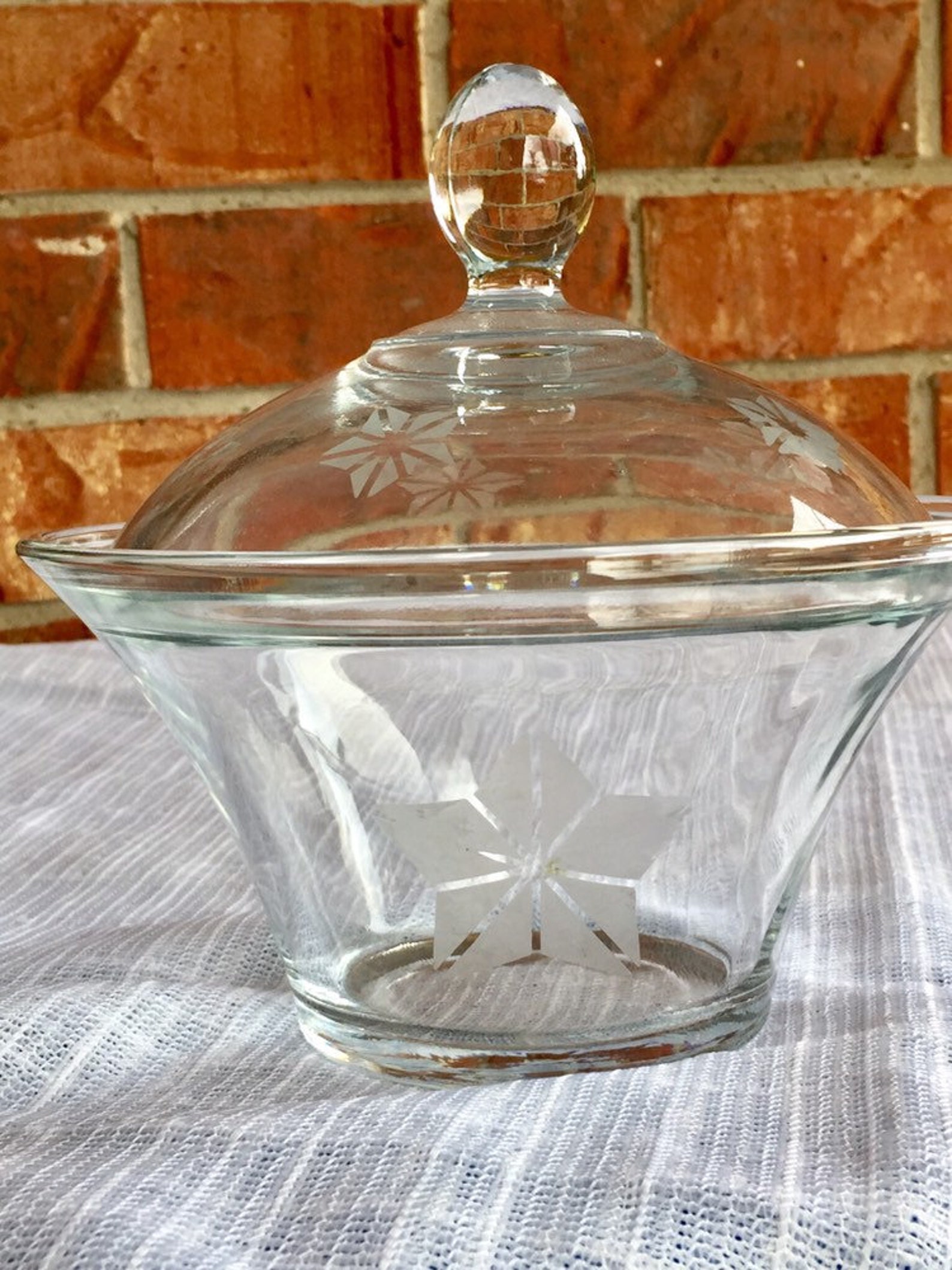 Clear Etched Candy Dish with Lid Crystalized Flaw Etched Clear Etsy