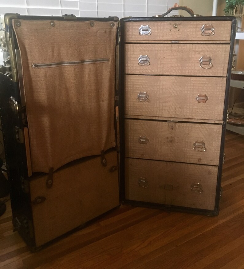 STEAMER TRUNK WARDROBE 5 Drawers 7 Hangers Suitcase Briefcase Etsy