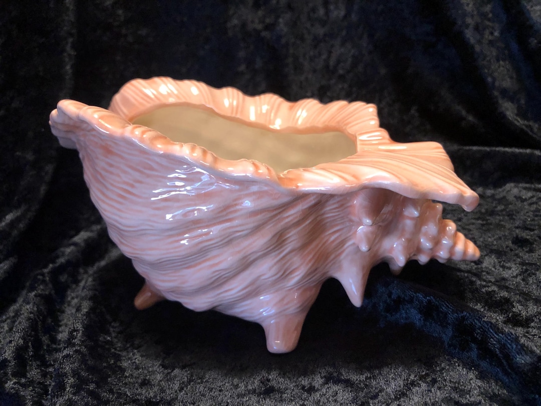 10292 ATLANTIC MOLD Large Ceramic Conch Shell Planter /pot Pink White ...