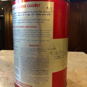 9885 Calumet Baking Powder Tin Large 5 Lb Biscuit & Muffin Recipe Red Gray Advertising Tin Calumet Baking Powder Advertising Tin